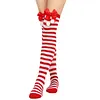Women's Christmas Festival Bowknot Ball Striped Long Socks 