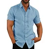 Men's solid color short-sleeved linen buttons shirt