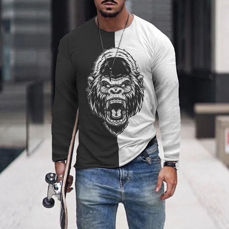 black and white gorilla Long Sleeve T-Shirt