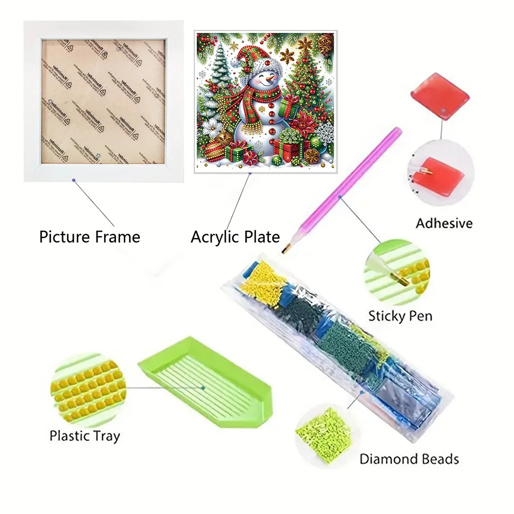 5D DIY Partial Special Shaped Drill Diamond Painting Xmas Snowman Home Kit 19.2x19.2cm【With Frame】