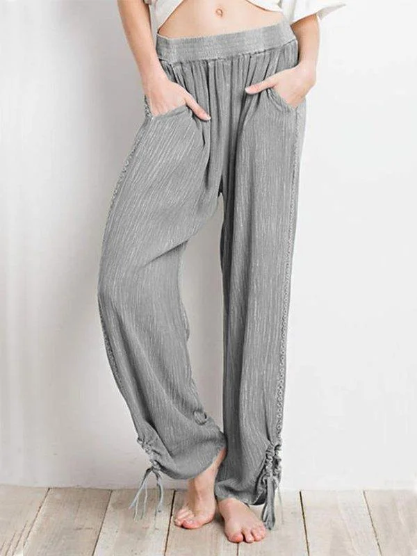 Casual Plus Size Solid Pants With Pockets