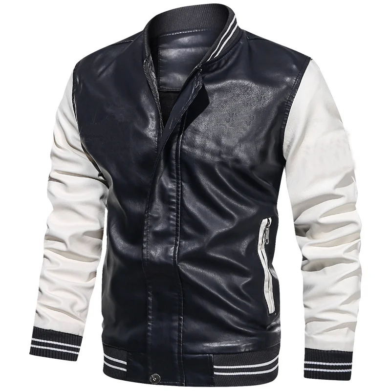 Men's Old Retro Motorcycle Plus Velvet Leather Baseball Collar Jackets