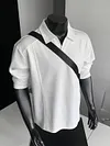 Men's American Style Patchwork Long Sleeve Polo Shirt Turn Down Collar Regular Shoulder Autumn