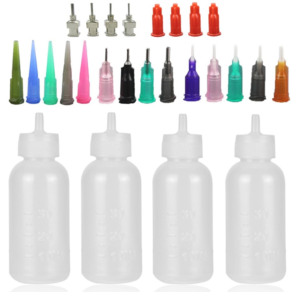 4 Bottles 16 Tips Jagua Henna Applicator Bottles Kit for Tattoo Body Paint,1 Oz. Multi Purpose Precision Applicator Set 30ML