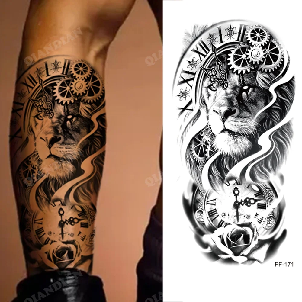 Sdrawing Waterproof Temporary Tattoo Sticker Wolf Lion King Sun Forest Tiger Mechanical Wild Boat Men Body Art Arm Fake Tatoo Women