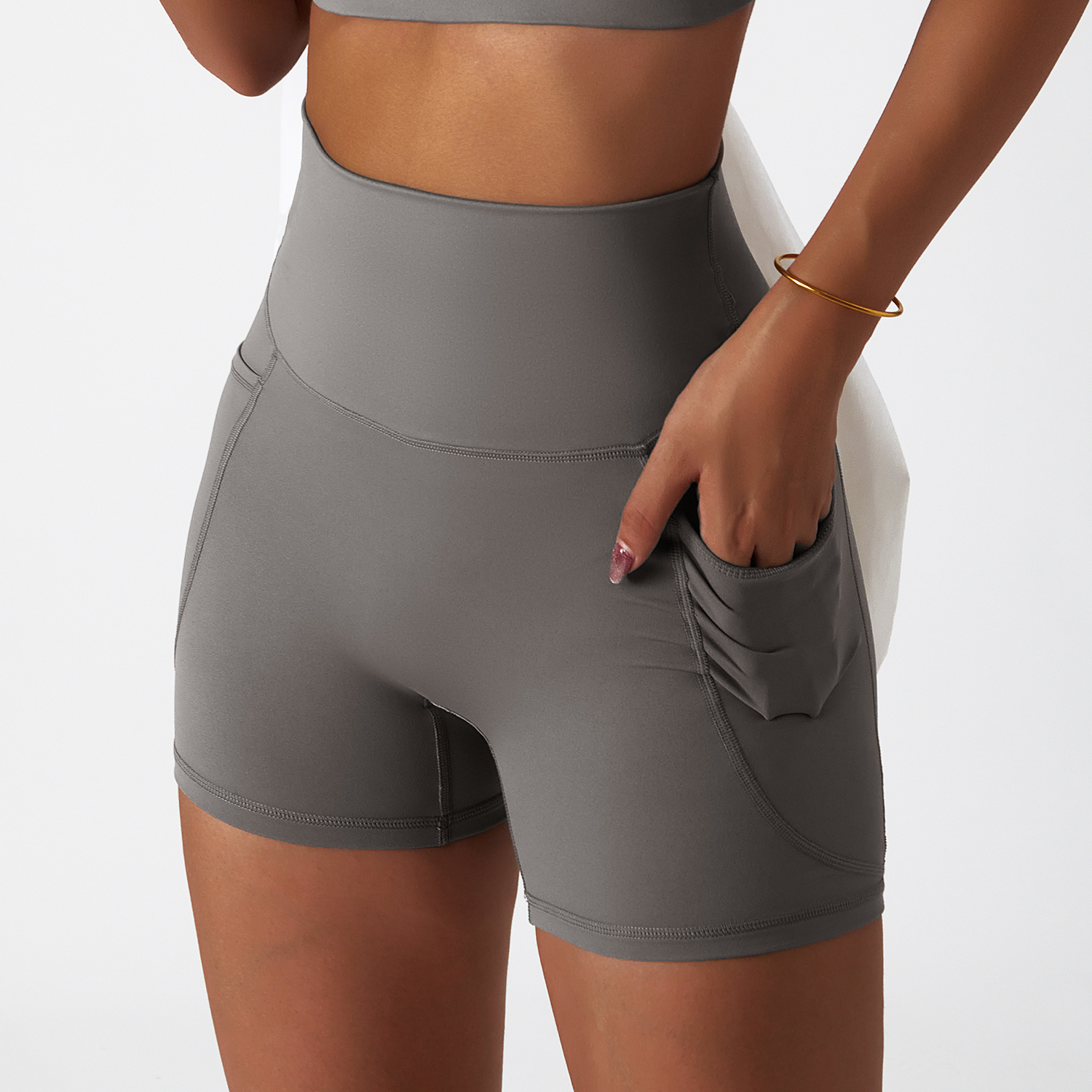 Different types of ice silk cloud feeling no front seam yoga biker shorts with side pockets online shopping on Hergymclothing