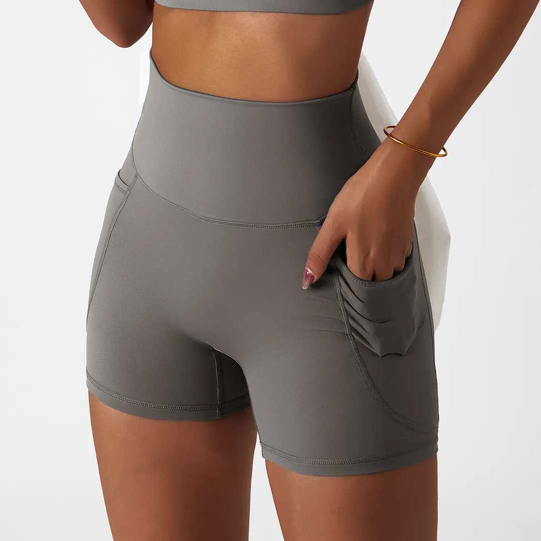 Different types of ice silk cloud feeling no front seam yoga biker shorts with side pockets online shopping on Hergymclothing