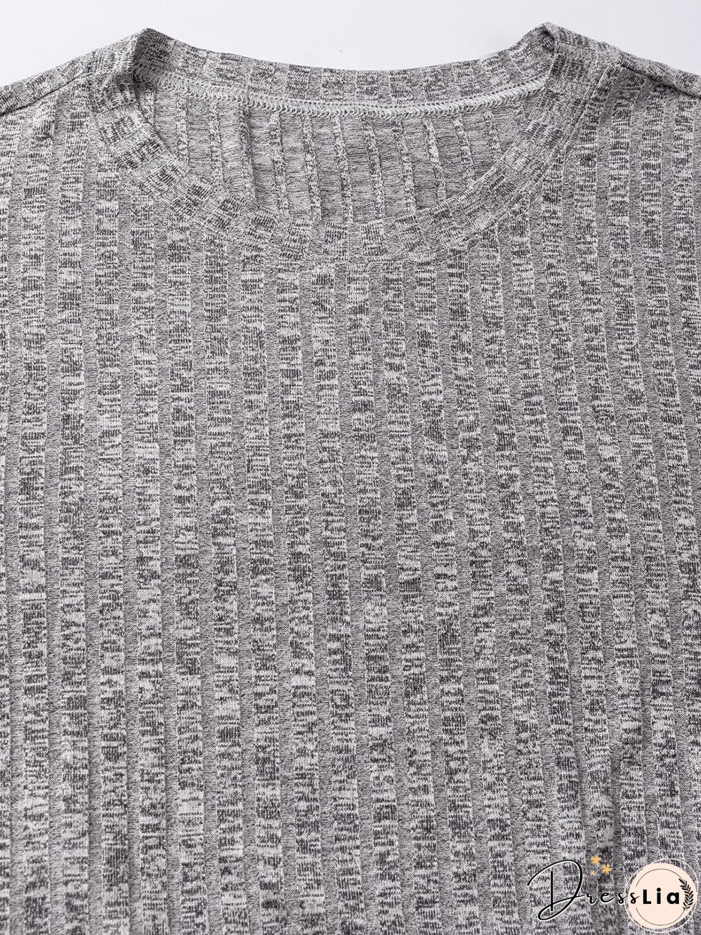 Textured Gray Ruffle Detail A-Line Midi Dress