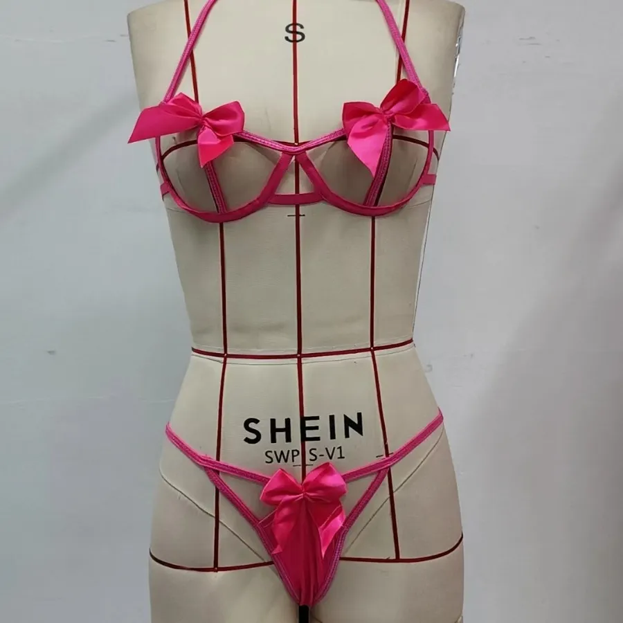 Churchf 2021 New Bow Strap Hollow Women's Underwear Two Sets