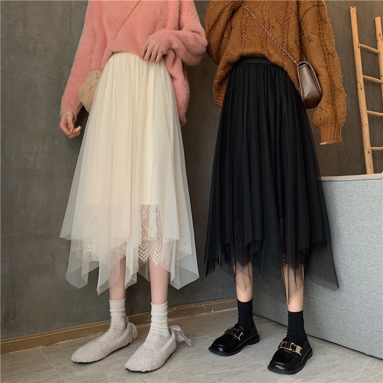 Irregular Mesh Midi Skirt