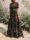 See-Through Short Sleeves Maxi Dress