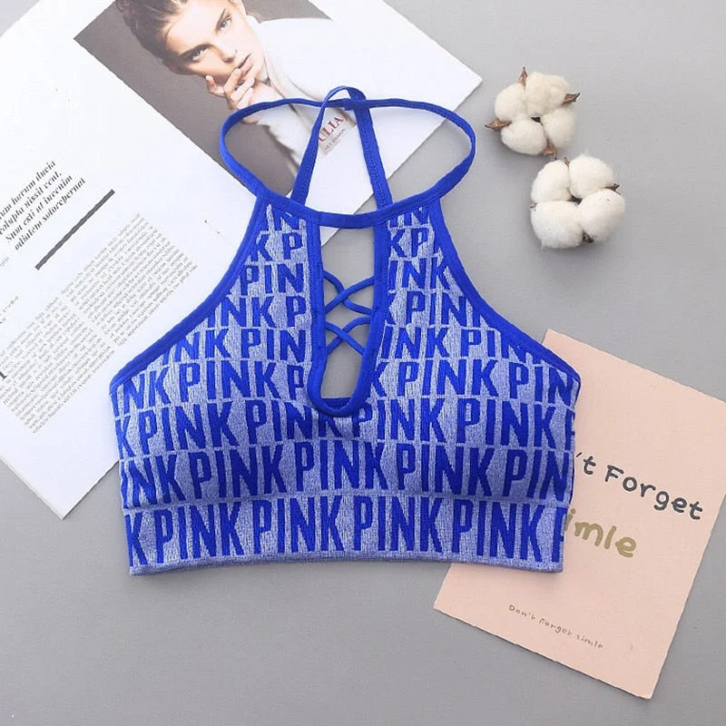 Zoki Sexy Hollow Out Women Crop Tops Energy Sports Bra Pad High Impact Tanks Fashion Letter Knitted Female Camis Fitness Tanks
