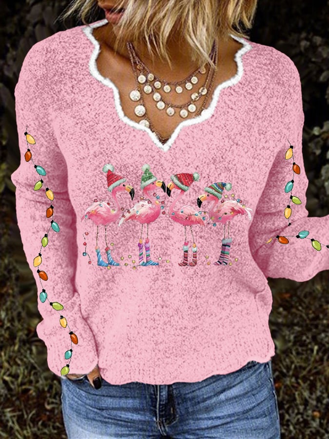Women's Christmas Flamingo Print Top