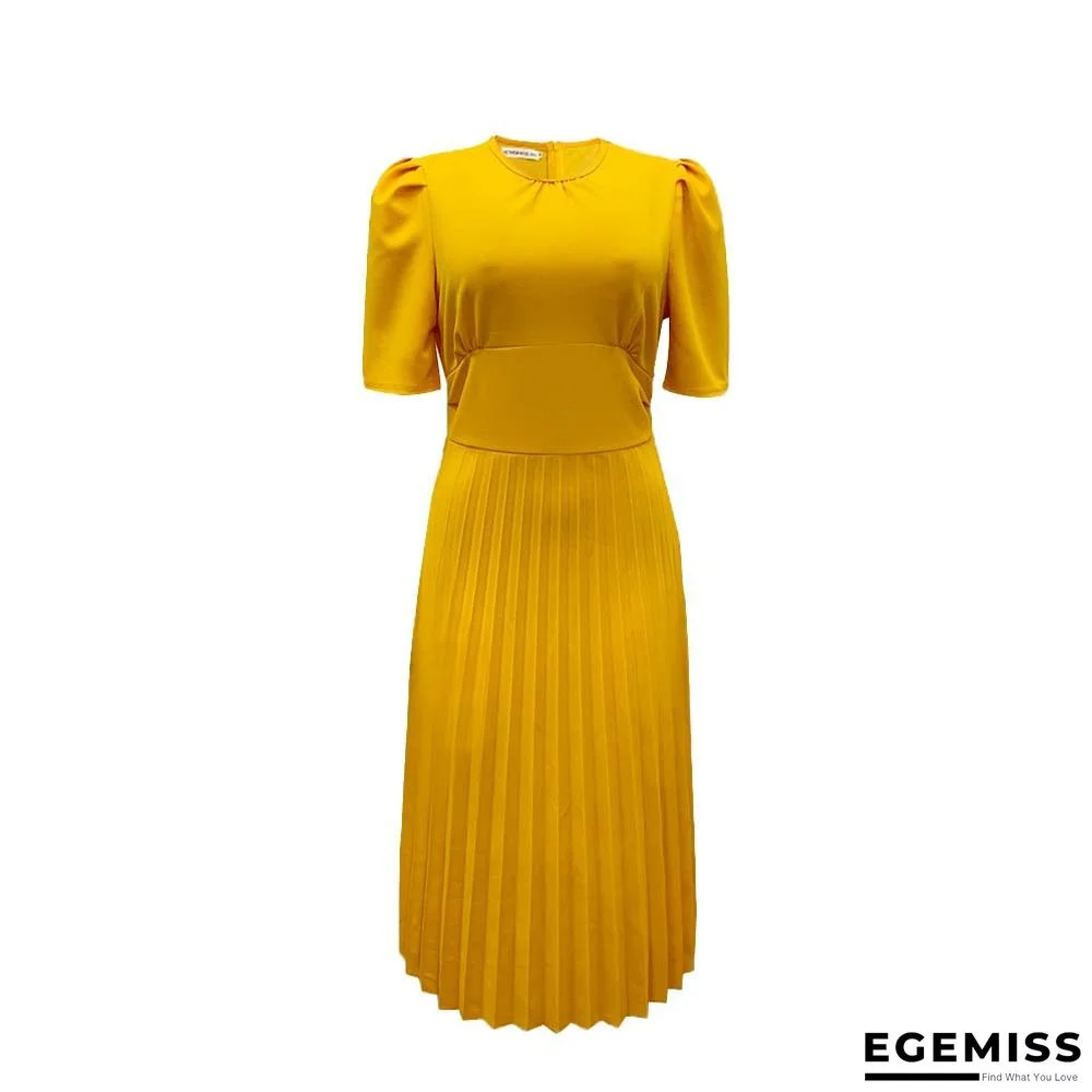 Short Sleeve Pleated Solid Color Plus Size Dress | EGEMISS