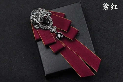 High-quality Fashion Handmade Red Diamond Bow Tie Wedding Collar Bowtie Brooch Pocket Towel Square Set Gifts for Men Accessories