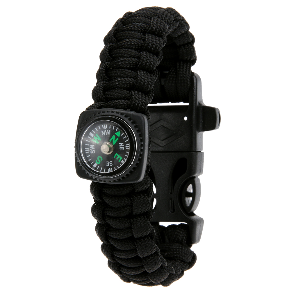 

Paracord Outdoor Camping Survival Bracelet w/ whistle+Compass+Fire Starter, Black, 501 Original