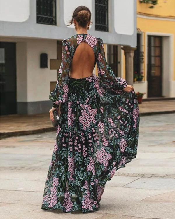 Sexy Backless Slim Print Dress