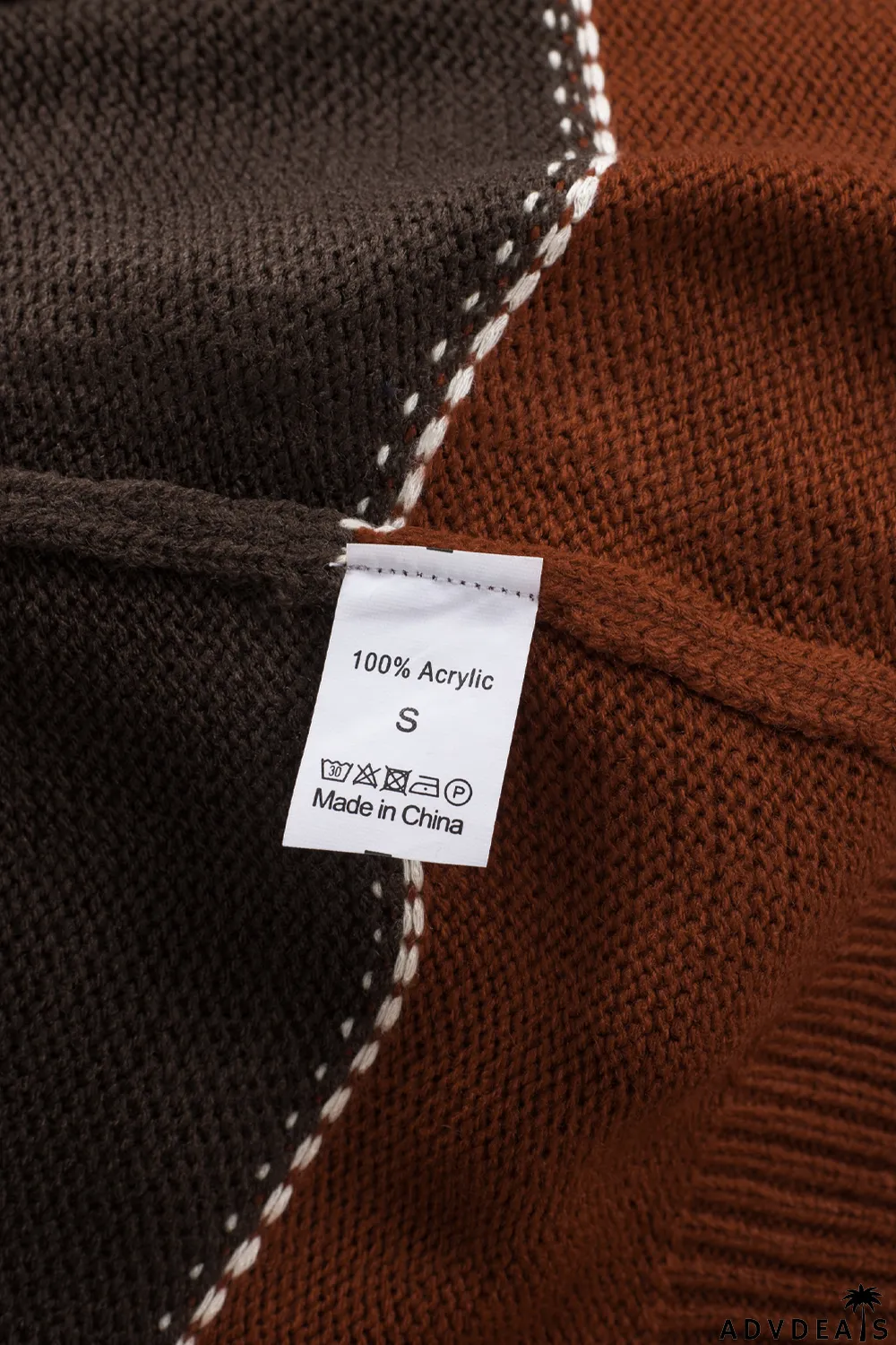 Orange Accent Color Block Turtleneck Chunky Knit Sweater