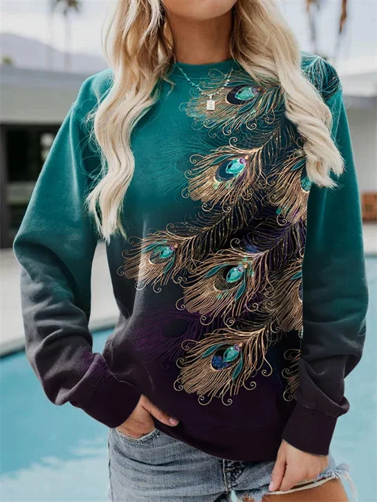Women's Graphic Printed Scoop Neck Long Sleeve Top
