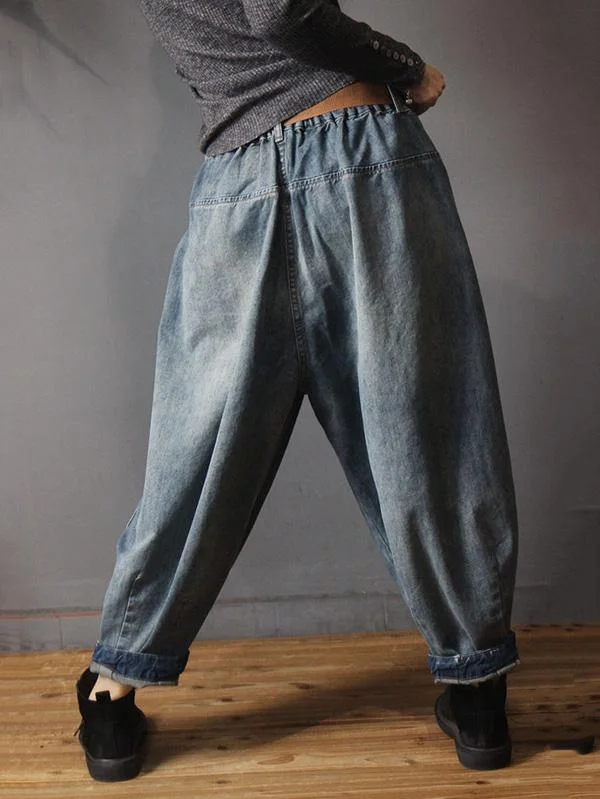 Vintage Denim Bloomers with Loose Fit and Elastic Waist