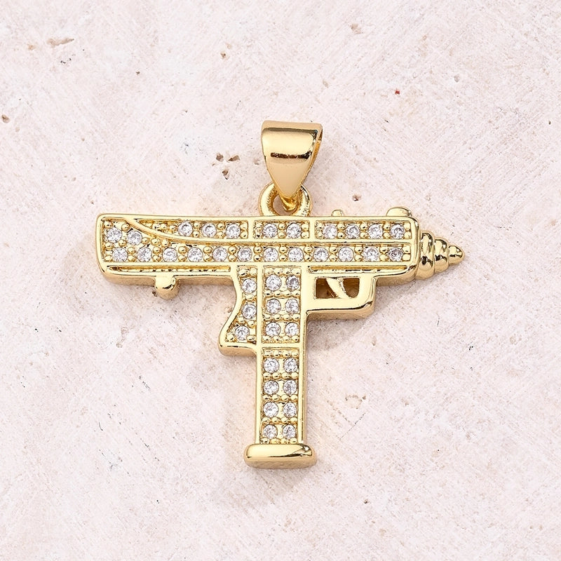1 Pc/Package 20x25mm 25.5x17mm 38×18.5mm 2.5mm 5x3mm Copper Zircon 18K Gold Plated Submachine Gun Attack Gun Polished Jewelry Accessories Pendant