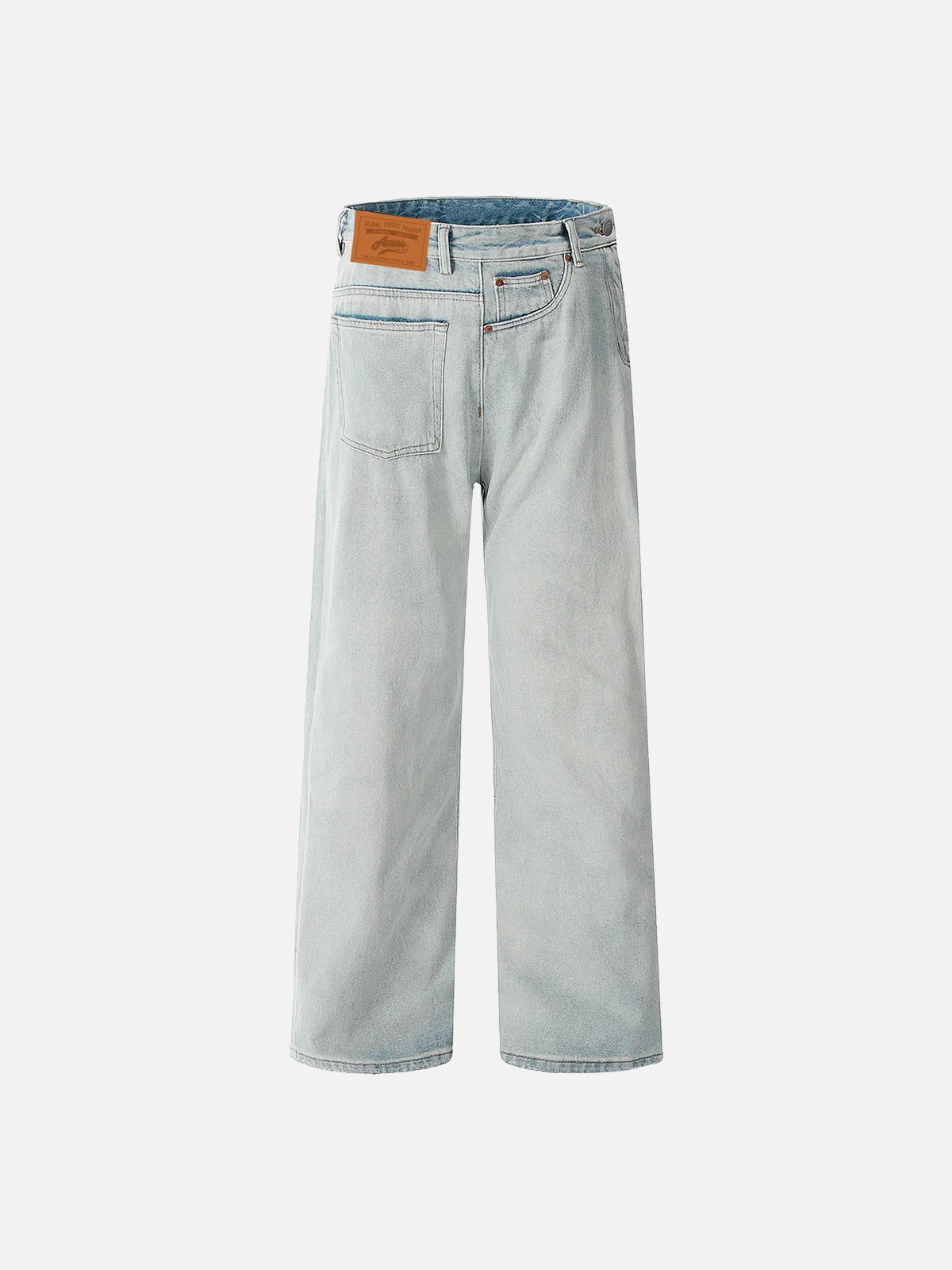 Blue Act Chic Asymmetrical Design Washed Straight-Leg Jeans Front