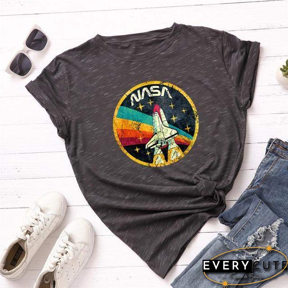 Summer Plus Size Shirt S-5XL New ROCKET Print TShirt Women 100%Cotton O Neck Short Sleeve Tees Casual Tops Woman TShirts