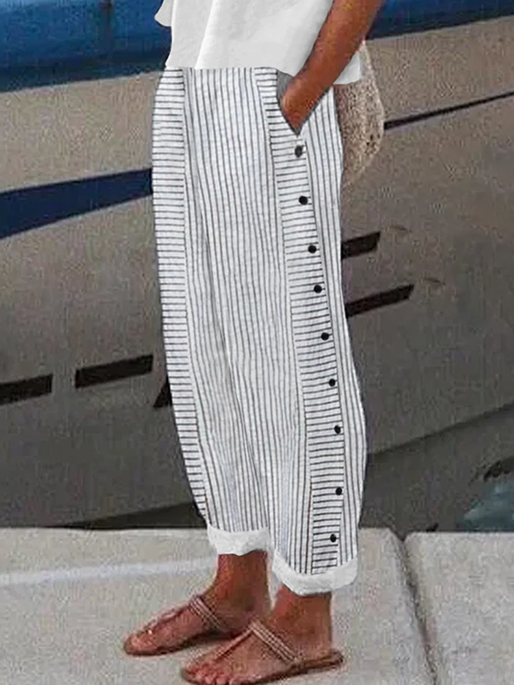 Vintage Stripes Printed Cotton Linen Cozy Pants wearshes
