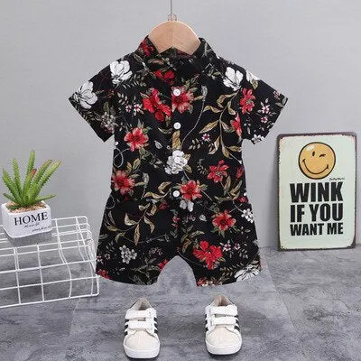 Boys/Girls Short-sleeved Shirt+Shorts Set 2021 Summer New Fashionable and Handsome 1-2-3-4-5 Years Old Kids Beach Vacation Suit