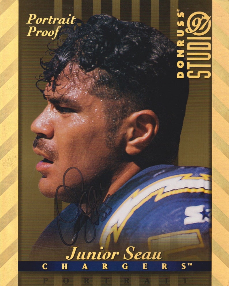 Junior Seau (d. 2012) Autographed 1997 Donruss Studio Portrait Proof 8x10 Photo Poster painting - COA Matching Holograms