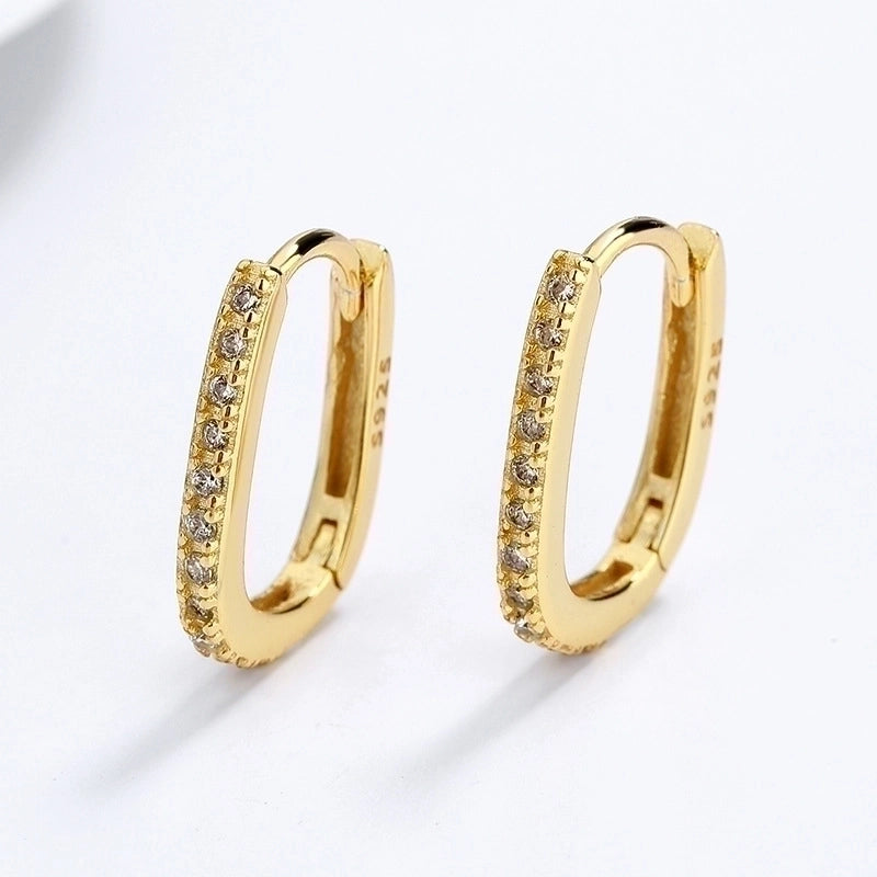 1 Pair 925 Sterling Silver Zircon U Shape Hoop Earrings