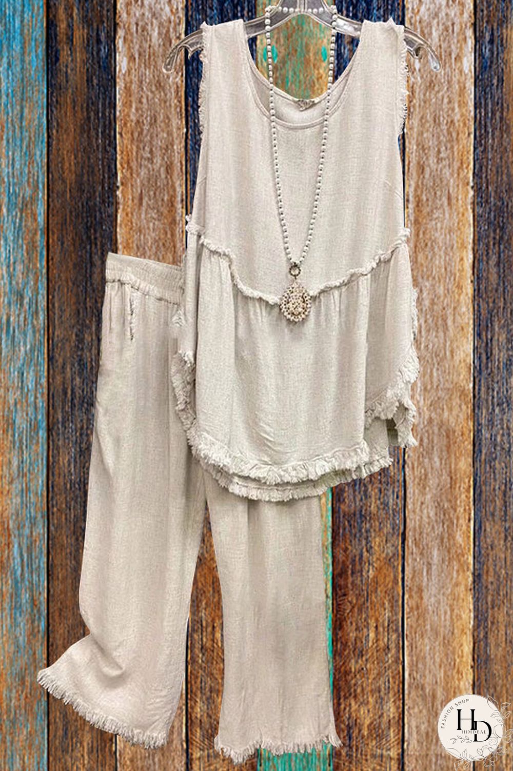 Cotton Linen Vest Top & Wide Leg Pants Set