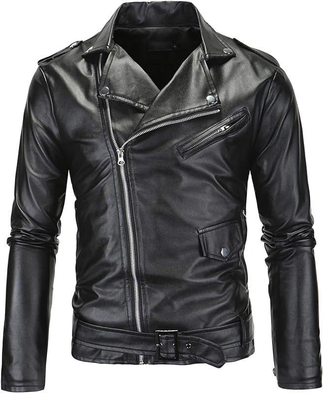 Ozra Sports Maiyifu-gj Men Faux Leather Motorcycle Jack Retro Notched Lapel Pu Biker Coat Asymmetric Zipper Slim Outwear Overhat