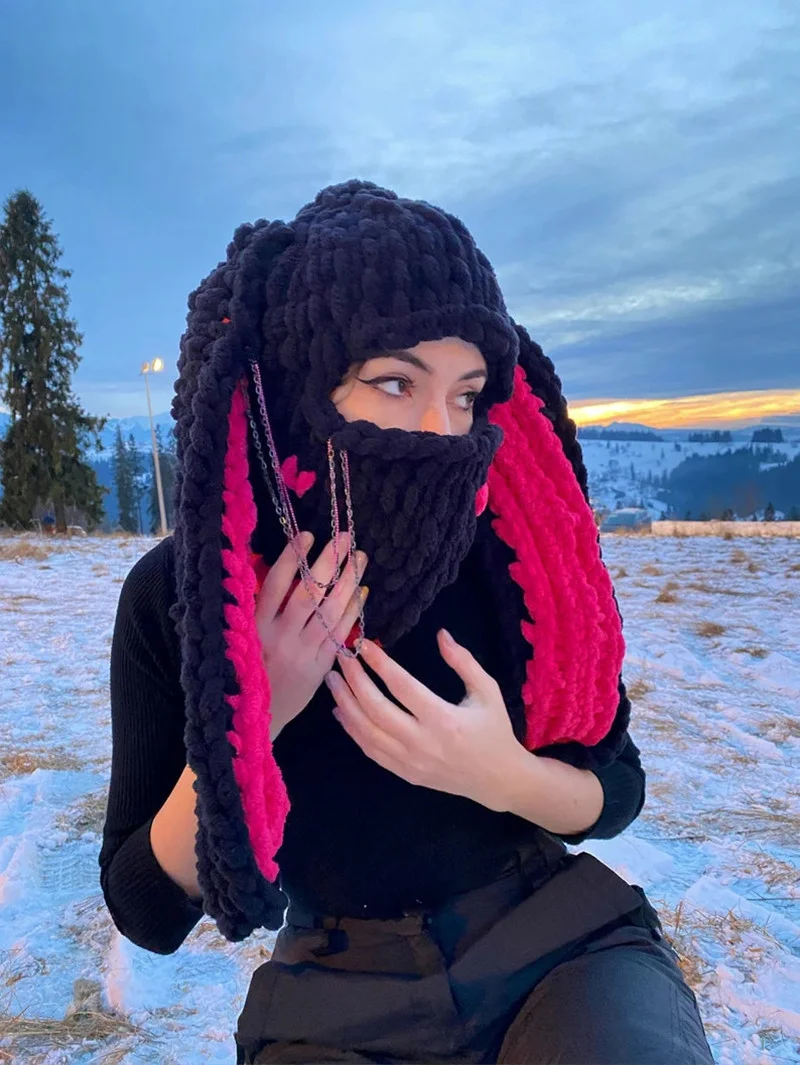 New Big Rabbit Handwoven Hat Headgear Sweet Cool Hot Girl Winter Trendy Street Hat