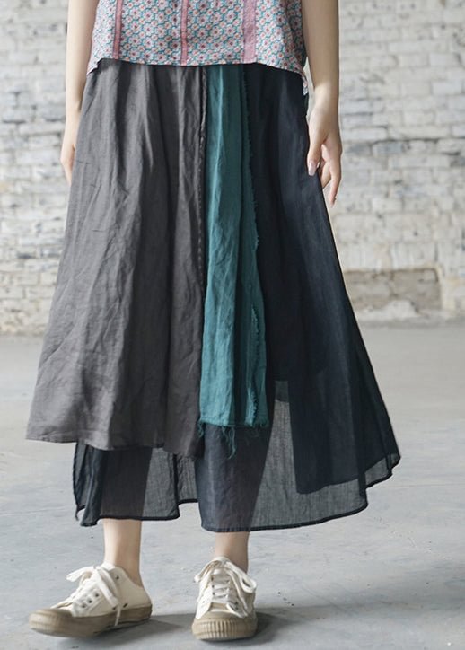 Loose Green elastic waist asymmetrical design Linen Skirts Spring CK2382- Fabulory