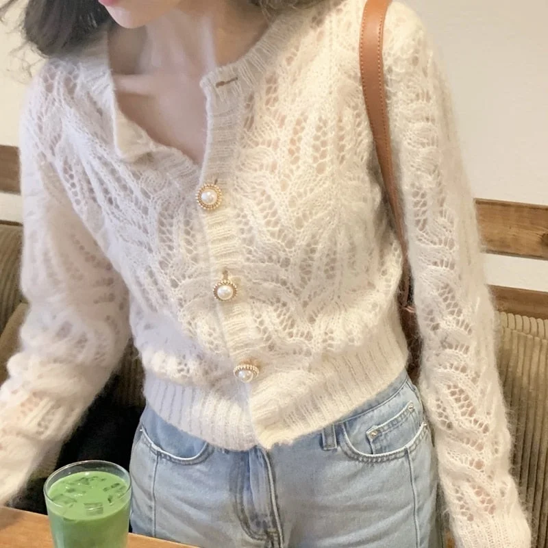 New Autumn Knitted Cardigan Women Sweater Long Sleeve Fashion Casual Coat Knit Sweater Hollow Out Loose Top Soft Pull Femme 7620