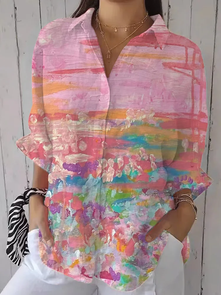 Women's Breast Cancer Awareness Print Cotton And Linen Shirt