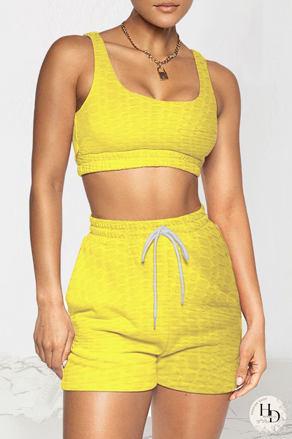 White Celebrities Solid Split Joint U Neck Sleeveless Two Pieces