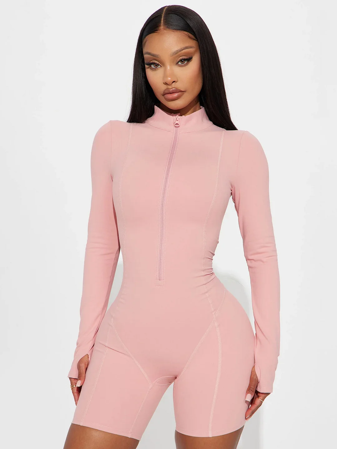 Athvotar Athvotar Color Design Sense Sports Uniformed Women's Solid Shorts Long-Sleeved Sports Yoga Suit Women's Niche Front Zipper