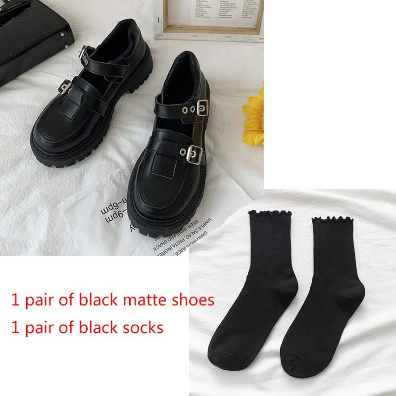 Lolita Shoes Patent Leather Mary Janes Shoes 2022  New Women Platform Shoes Buckle Girls Thick Sole Ladies Shoes Black