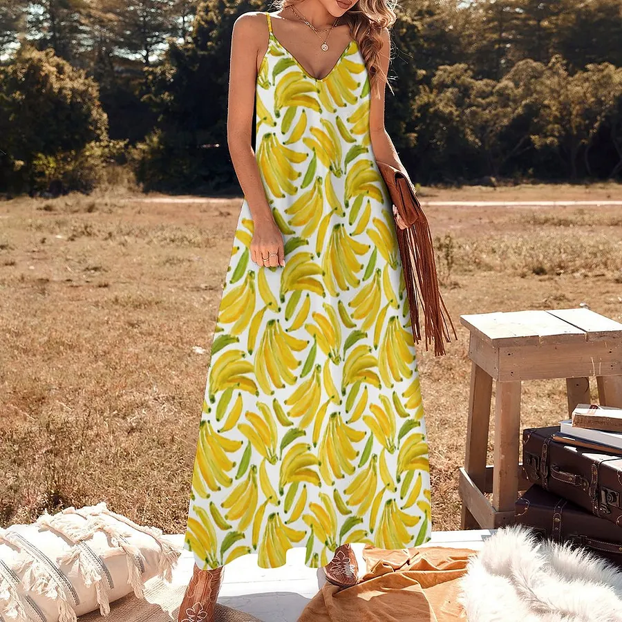 loose hawaiian dress crossword Banana Bunch Fruit Monkey Toucan Women's Casual Strappy V Neck Sleeveless  Flowy Loose Long Maxi Beach Dress Sundress