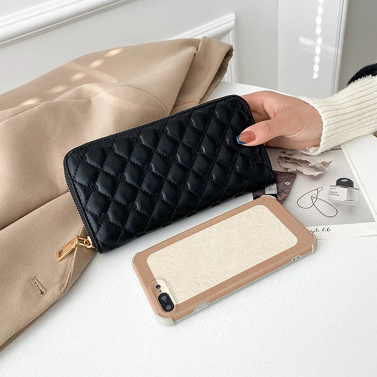 Creative Embroidered Check Pattern Ladies Wallet