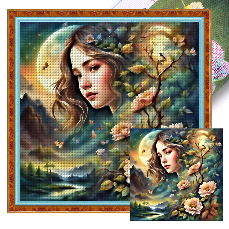 Fantasy Nature Scenery Girl (50*50cm) 11CT Stamped Cross Stitch gbfke