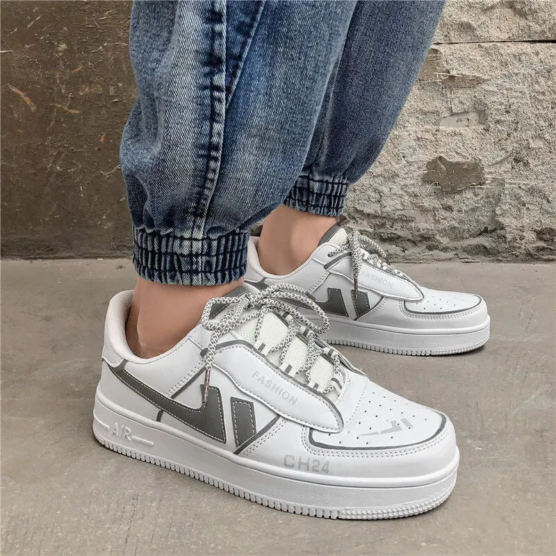 2021 Unisex New Trendy Sports Casual White Shoes Women Non Slip Low-top Sneakers Men Fashion Breathable Stenis Reflective Shoes