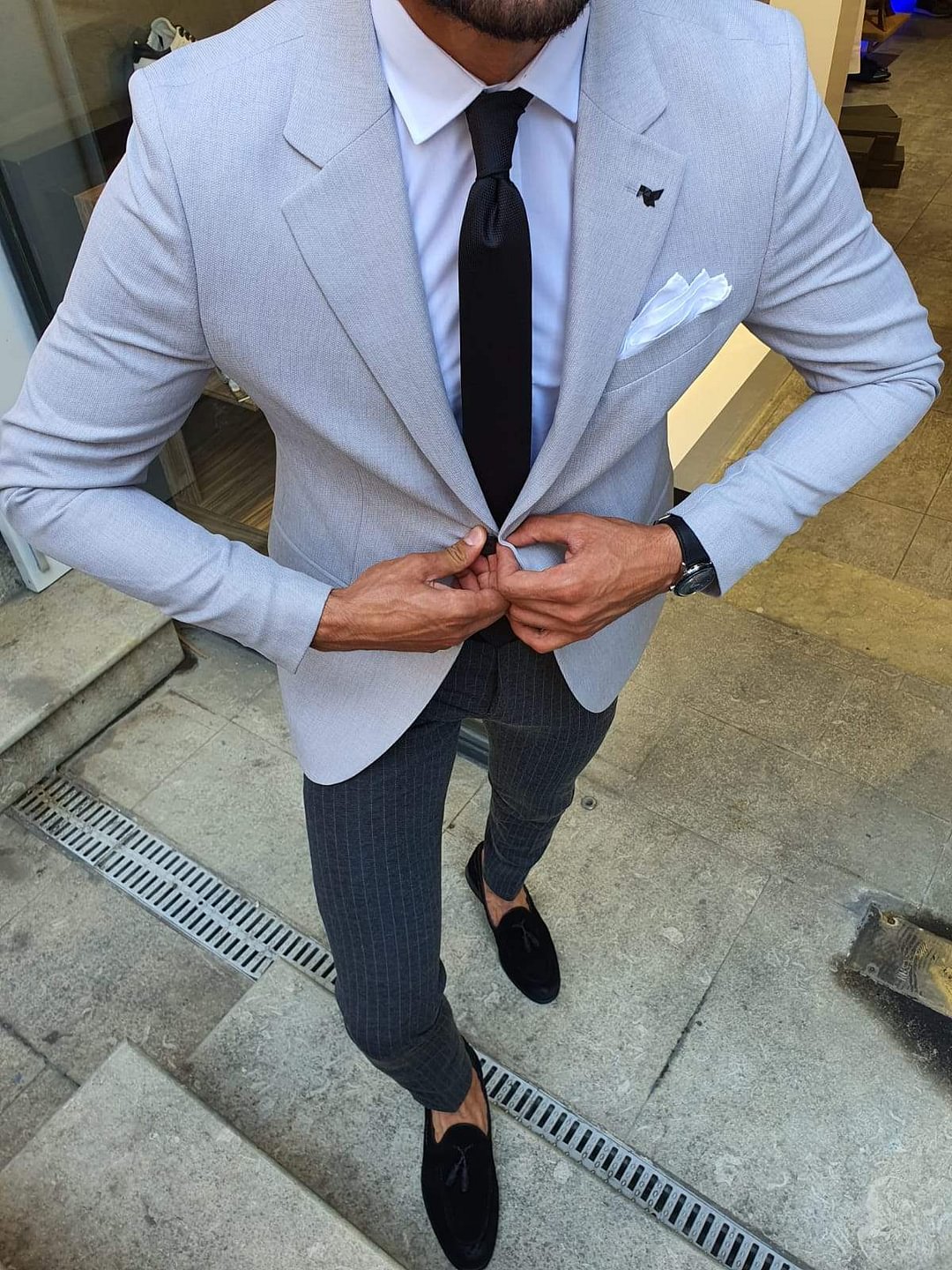 Harringate Slim Fit Grey Cotton Blazer