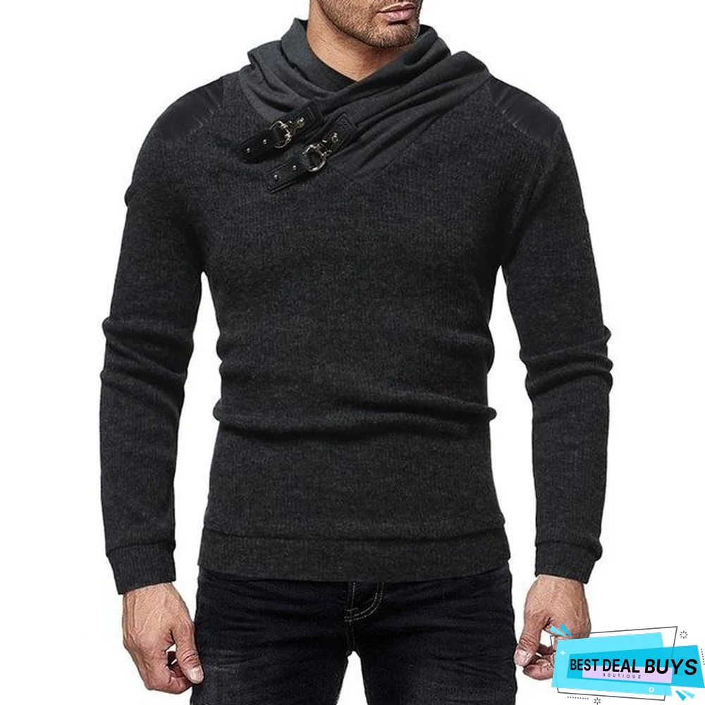 Men's Turtleneck Sweater Pullovers Slim Fit Solid Color Sweaters High Street Knitted Pullover Tops
