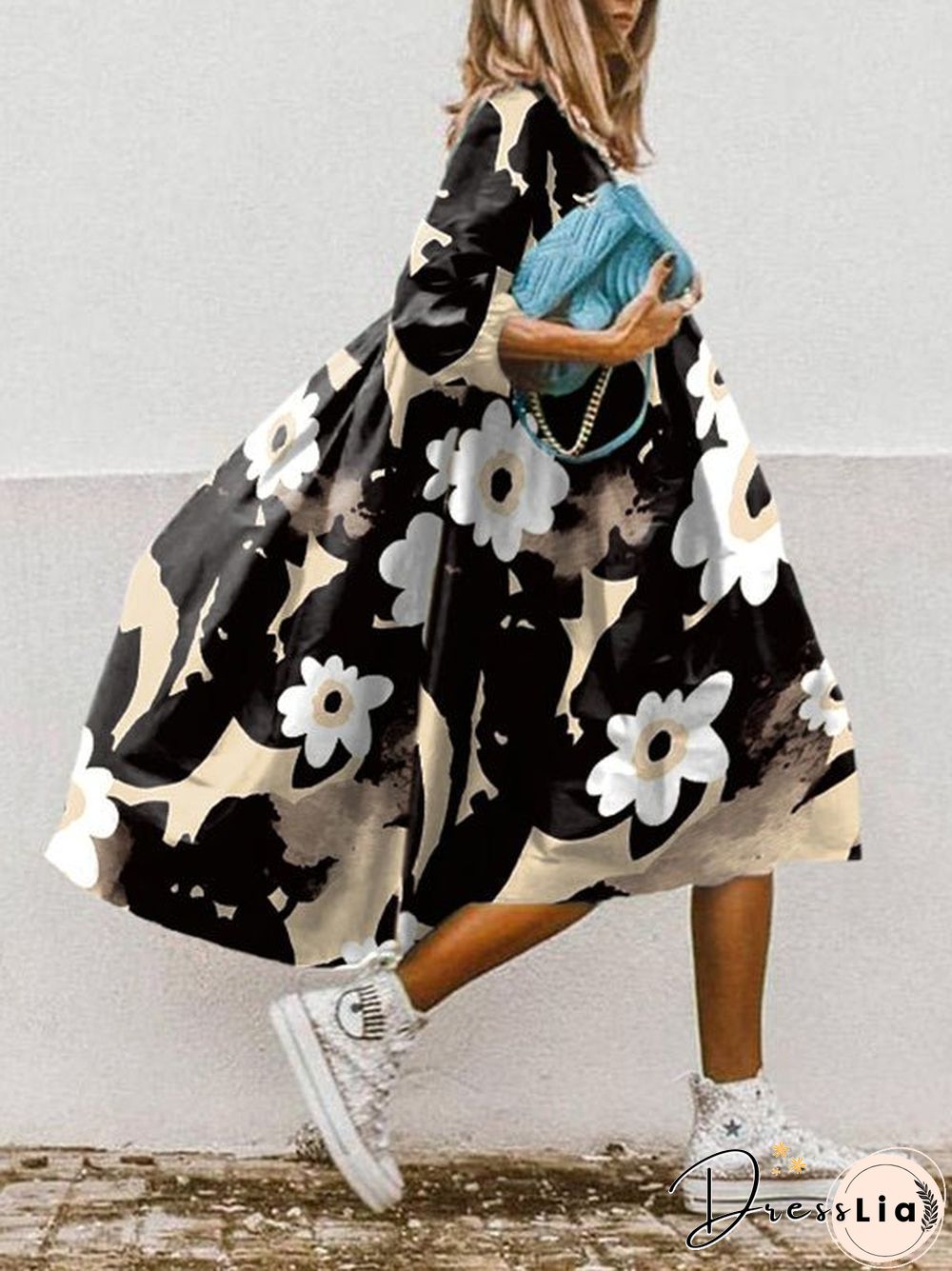 Women'S Dresses Loose Sweet Print Mid Sleeve Dress