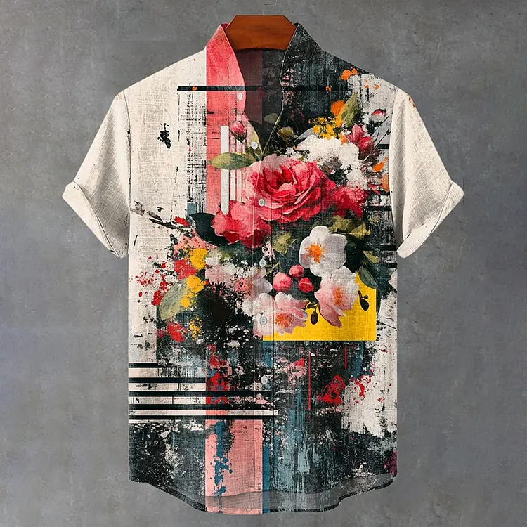 Vintage Graffiti Art Flowers Print Casual Shirt