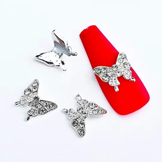 10PC Alloy Butterfly Zircon Nail Art Rhinestone 3D Gold Silver Shiny Diamond Nail ART Gems Butterfies Crystal Manicure Accessory | Cncures
