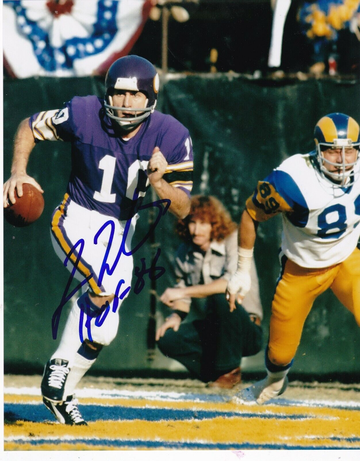 FRAN TARKENTON MINNESOTA VIKINGS HOF 86 ACTION SIGNED 8x10 Photo Poster painting